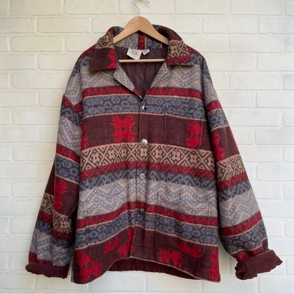 Vintage Southwest Style & Print Oversized 90s Wool Jacket - Picture 1 of 10